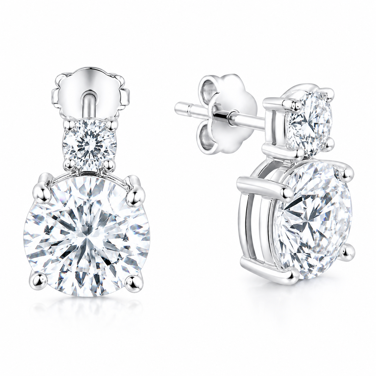 5.50 ct DEW Certified White Moissanite Solitaire Studs In Gold Vermeil