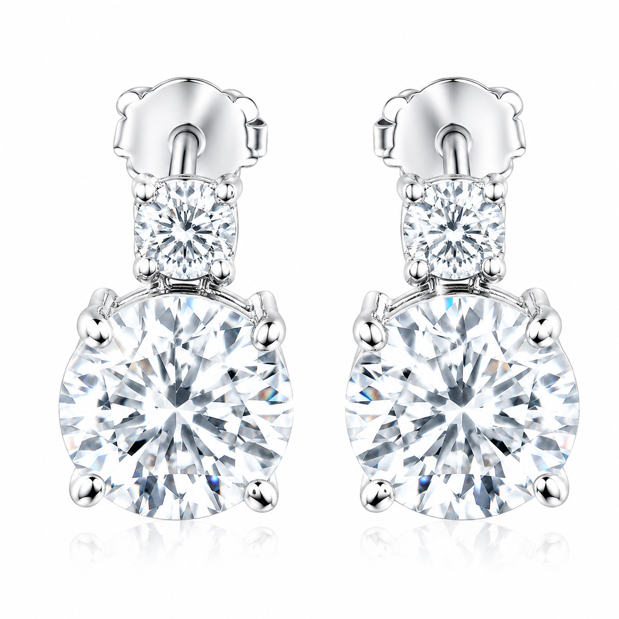 5.50 ct DEW Certified F VS1 White Moissanite Stud Earrings in Gold Vermeil Jewelry