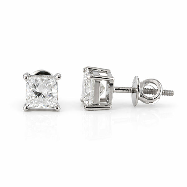 4.00 ct DEW Certified Princess Cut Moissanite Stud Earrings Gold Vermeil For Sis