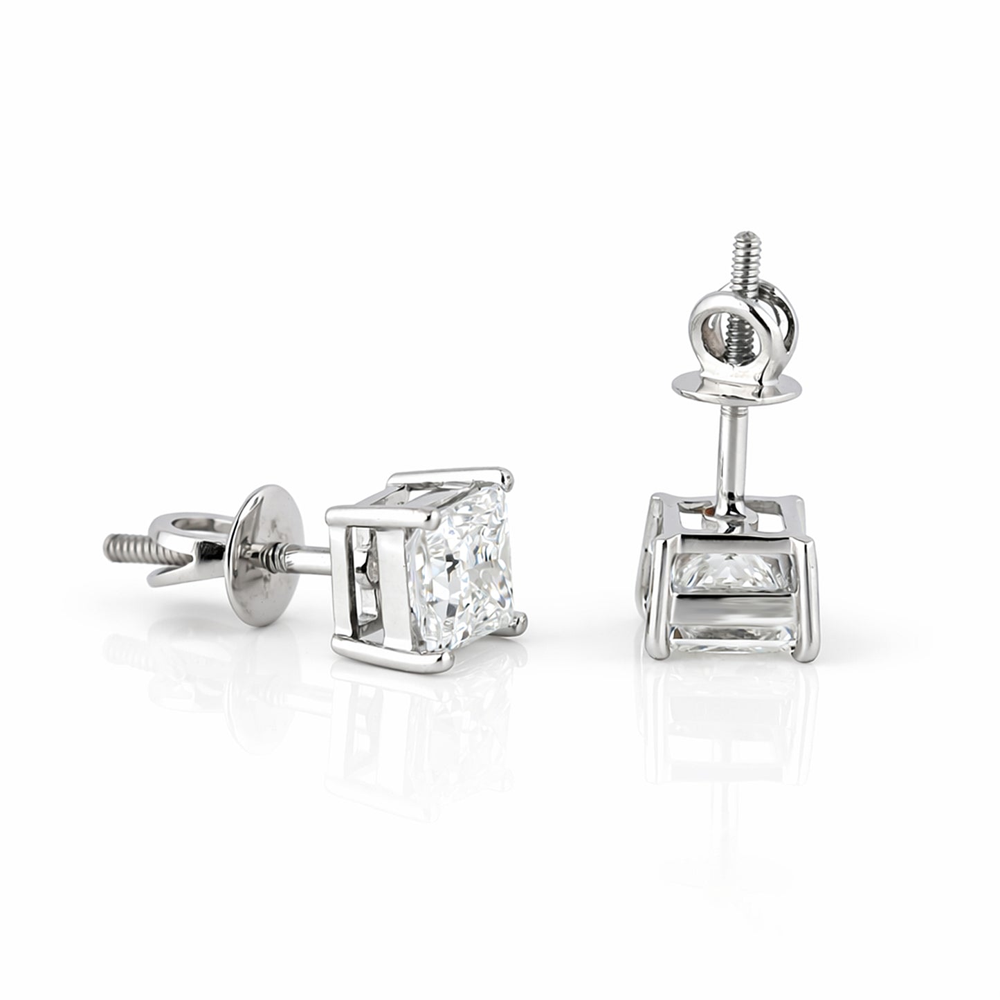 4.00 ct DEW Certified Princess Cut Moissanite Stud Earrings Gold Vermeil For Sis