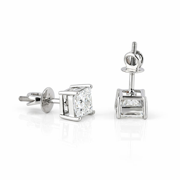 4.00 ct DEW Certified Princess Cut Moissanite Stud Earrings Gold Vermeil For Sis