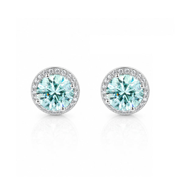 2.00 ct DEW Certified Blue Moissanite Solitaire Studs in Gold Vermeil For Gift