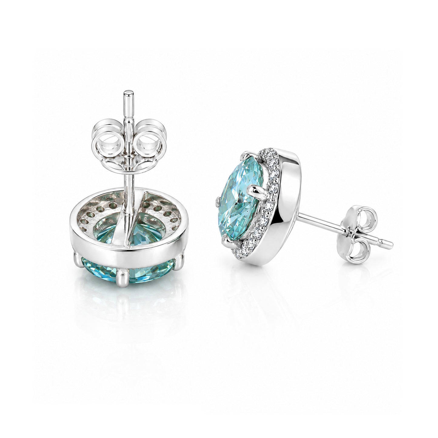 2.00 ct DEW Certified Blue Moissanite Solitaire Studs in Gold Vermeil For Gift