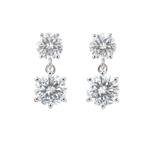 Round Moissanite Double Drop Stud Earrings 18K Gold Plated Gift for Women Wife Anniversary Birthday