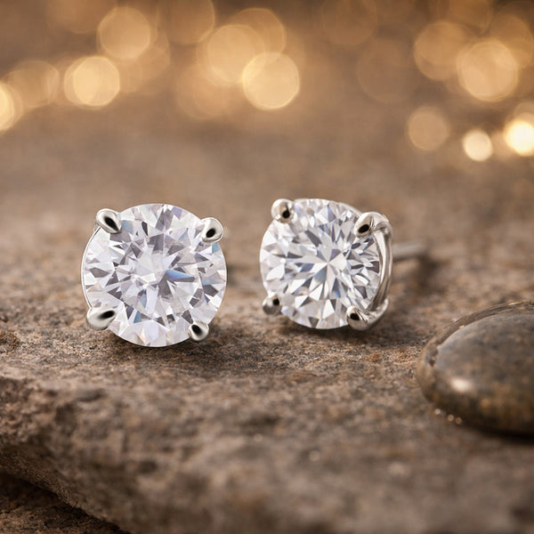 4.40 ct DEW Round Moissanite Solitaire Stud Earrings 18K Gold Plated Gift for Women Wife Anniversary Birthday