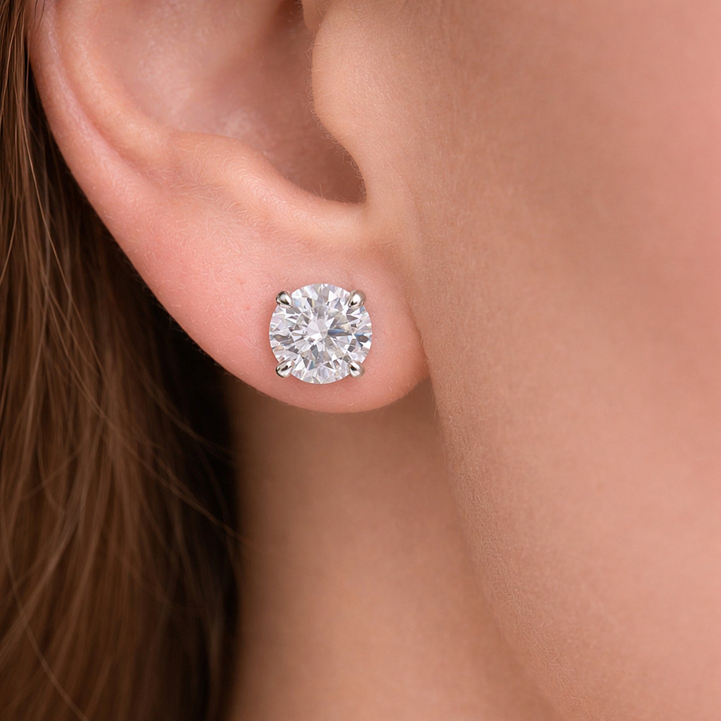 4.40 ct DEW Round Moissanite Solitaire Stud Earrings 18K Gold Plated Gift for Women Wife Anniversary Birthday
