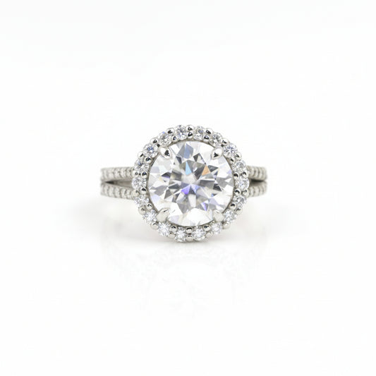 9.8 ct DEW White Moissanite Round Solitaire Ring - 18K Gold Vermeil on 925 Sterling Silver