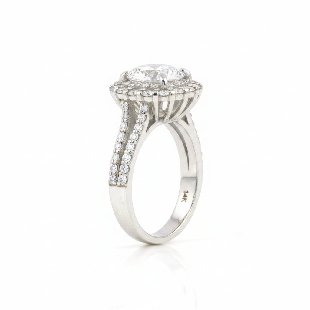 9.8 ct DEW White Moissanite Round Solitaire Ring - 18K Gold Vermeil on 925 Sterling Silver