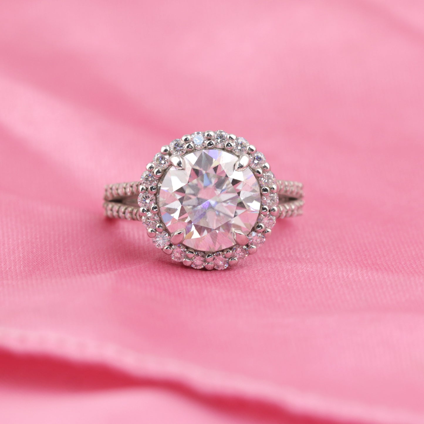 9.8 ct DEW White Moissanite Round Solitaire Ring - 18K Gold Vermeil on 925 Sterling Silver