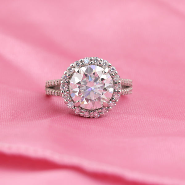 9.8 ct DEW White Moissanite Round Solitaire Ring - 18K Gold Vermeil on 925 Sterling Silver