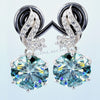 Certified 15 Ct Blue Moissanite Solitaire Round Cut Earring In Gold Vermeil