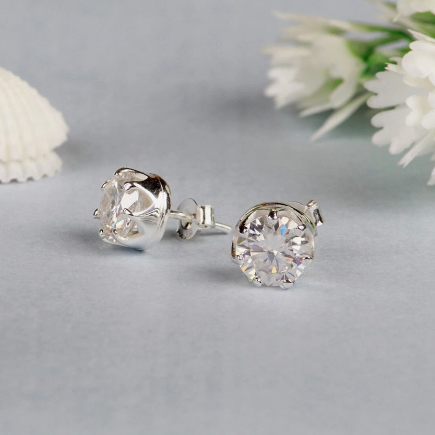 6 Ct Certified White Moissanite Solitaire Studs Round Cut In Gold Vermeil - GEMHUB & CO.