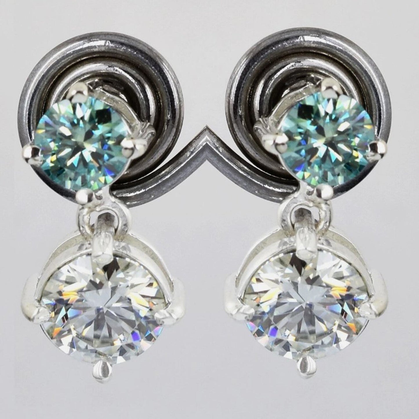 5.50 Ct Certified Blue & White Moissanite Round Cut Earrings In Gold Vermeil