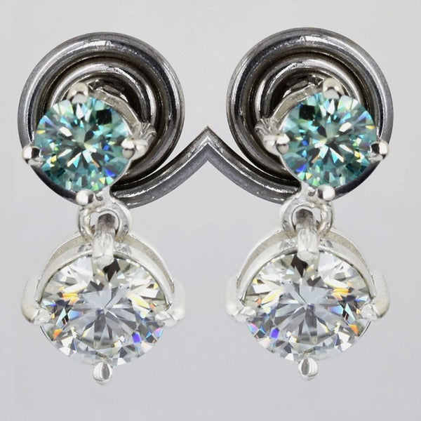 5.50 Ct Certified Blue & White Moissanite Round Cut Earrings In Gold Vermeil
