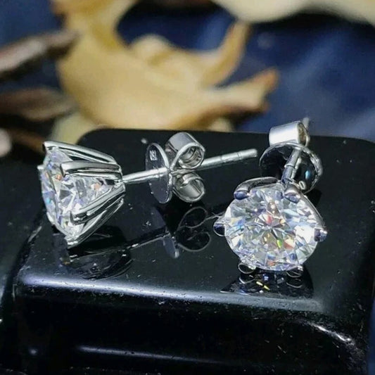 White Moissanite 10 Ct Round Cut Certified Earrings In Gold Vermeil - GEMHUB & CO.