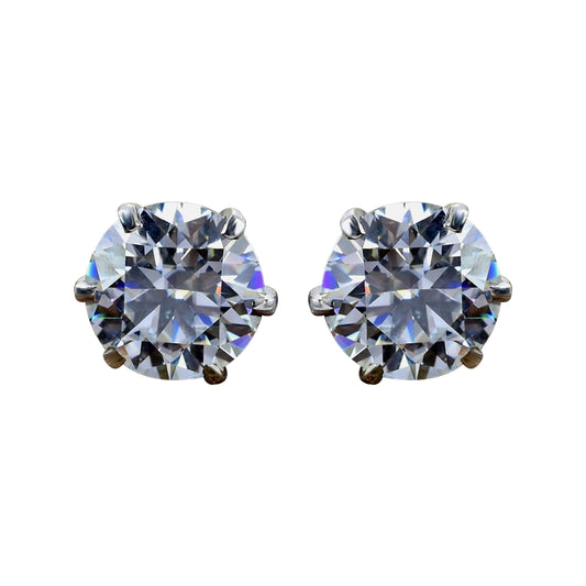 12 ct DEW Certified White Moissanite Solitaire Studs Round Cut In Gold Vermeil
