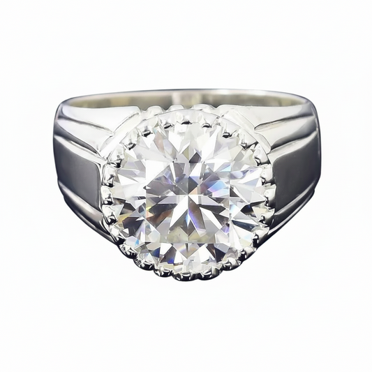6.35 ct DEW White Moissanite Round Solitaire Ring - 18K Gold Vermeil on 925 Sterling Silver