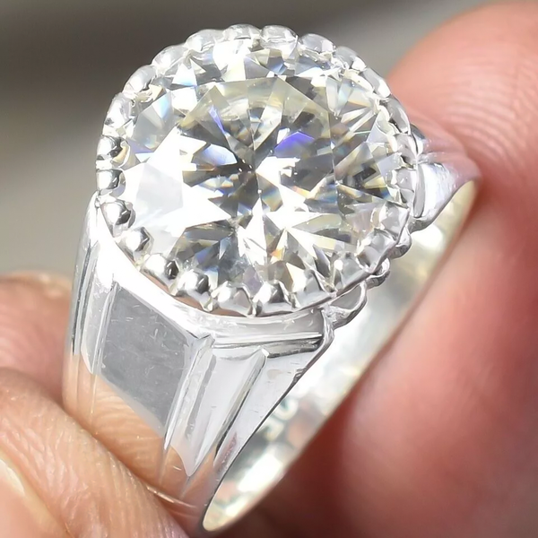 6.35 ct DEW White Moissanite Round Solitaire Ring - 18K Gold Vermeil on 925 Sterling Silver