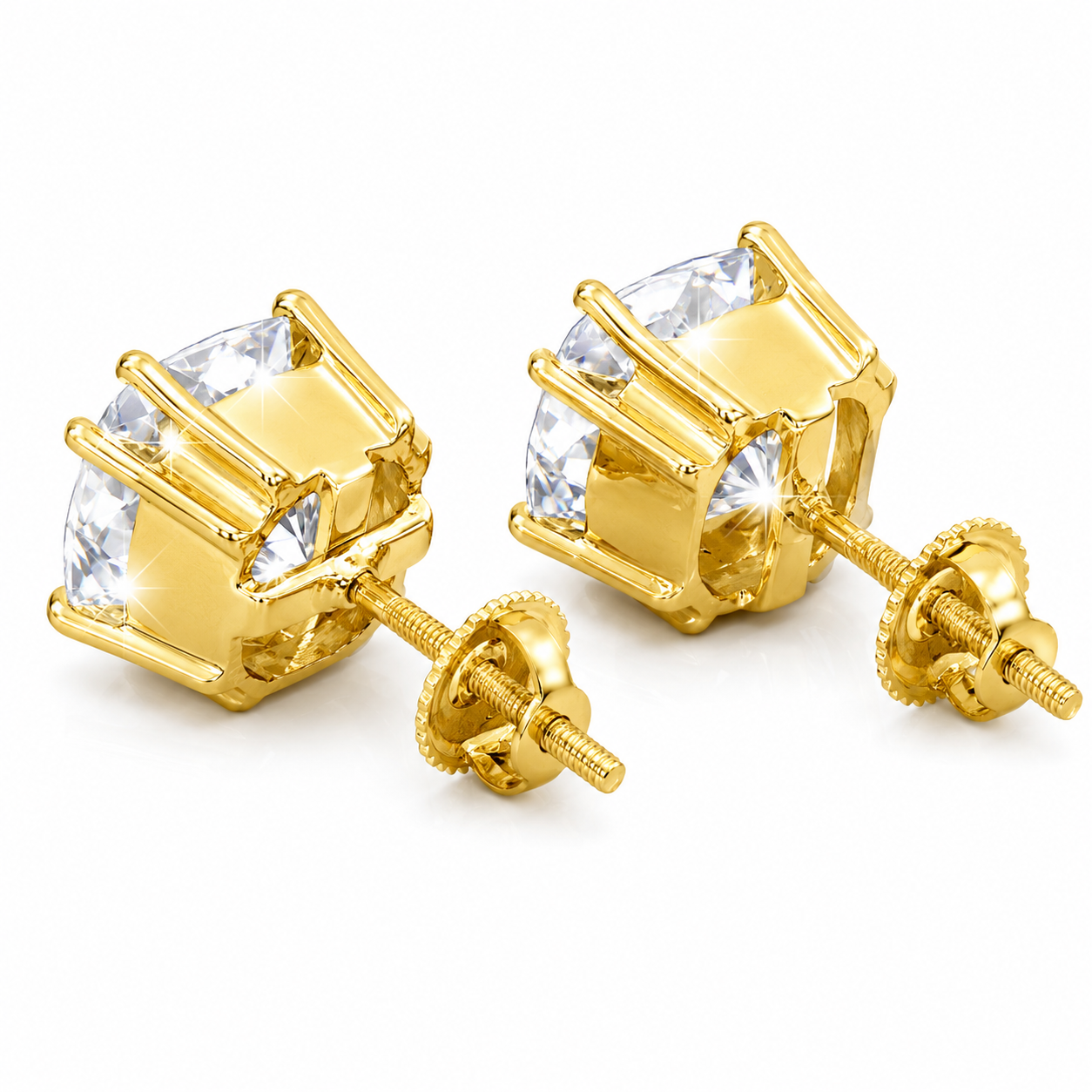 5 ct DEW Certified Cushion Cut Moissanite Solitaire Studs In Gold Vermeil