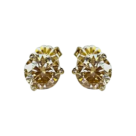 4 ct DEW Certified Champagne Moissanite Solitaire Studs In Gold Vermeil