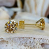 4 ct DEW Certified Champagne Moissanite Solitaire Studs In Gold Vermeil