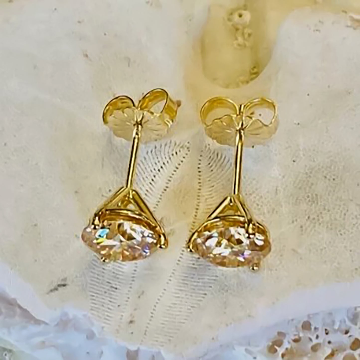 4 ct DEW Certified Champagne Moissanite Solitaire Studs In Gold Vermeil