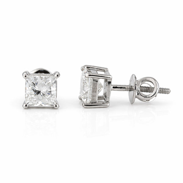 4 carat princess cut lab-grown diamond stud earrings in platinum, F/VS1 clarity