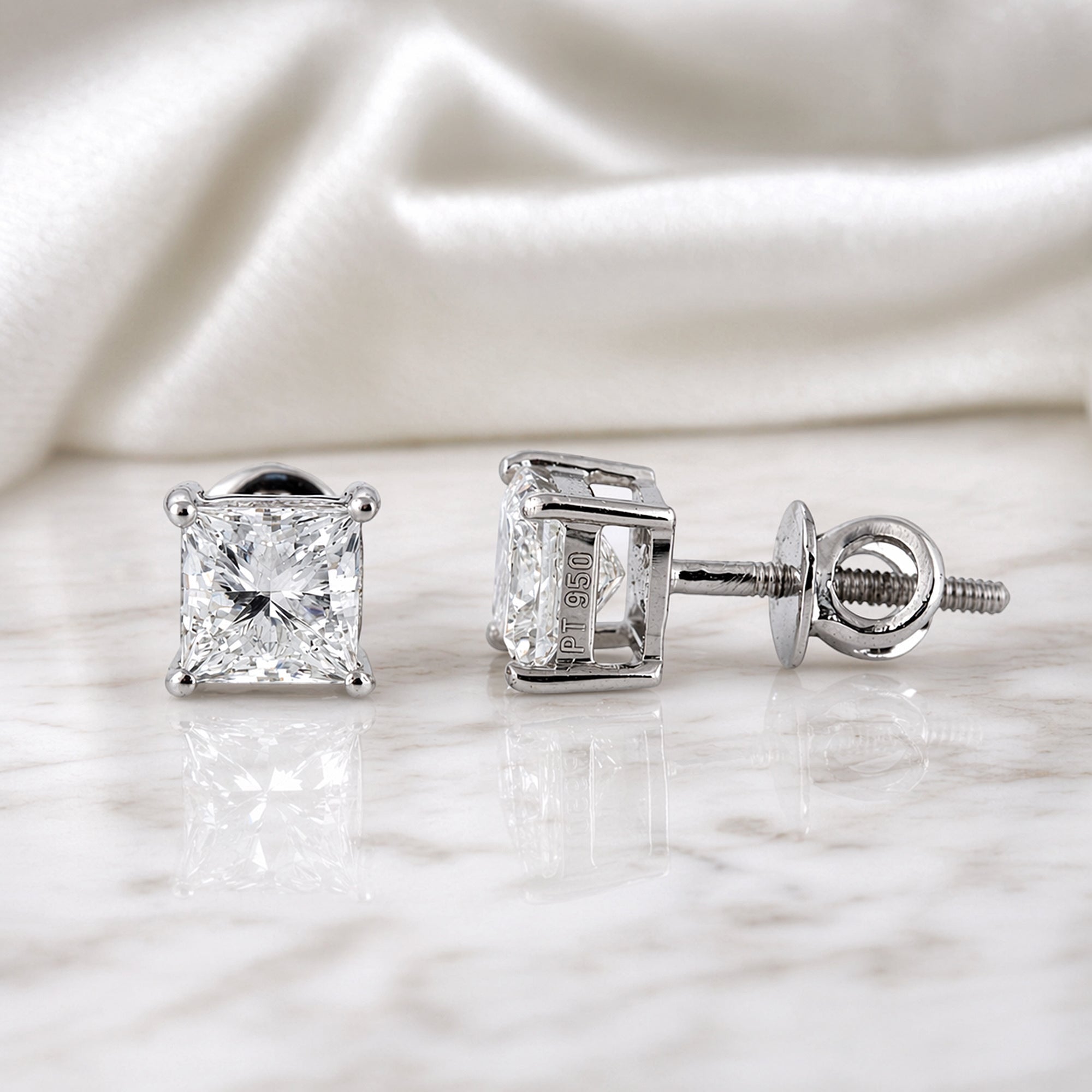 Princess cut lab diamond stud on dark velvet, GEMHUB & CO. fine jewellery