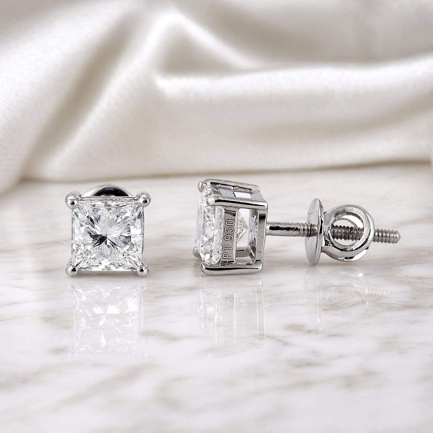 Princess cut lab diamond stud on dark velvet, GEMHUB & CO. fine jewellery