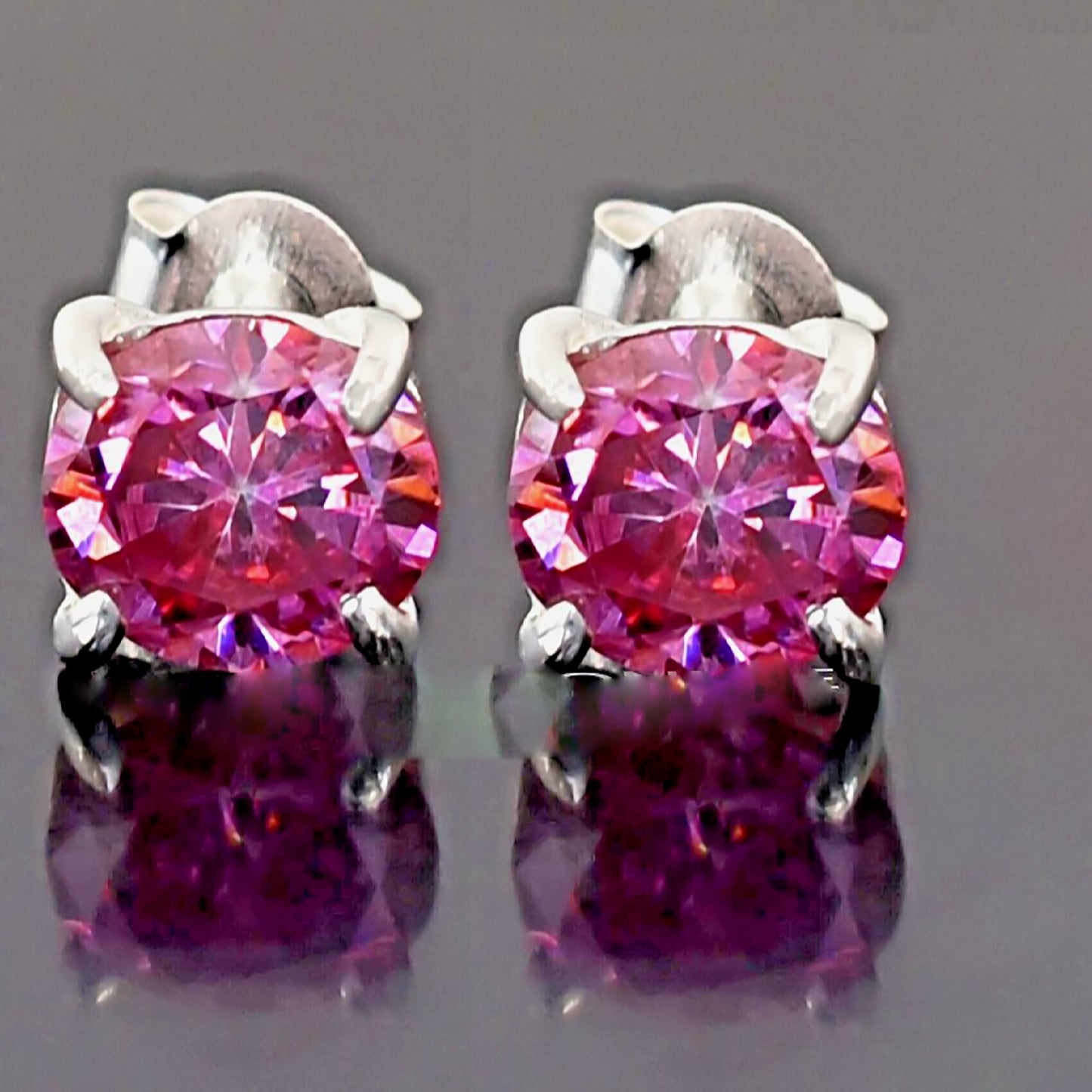 3Ct Certified Pink Moissanite Solitaire Studs In Gold Vermeil For Wife