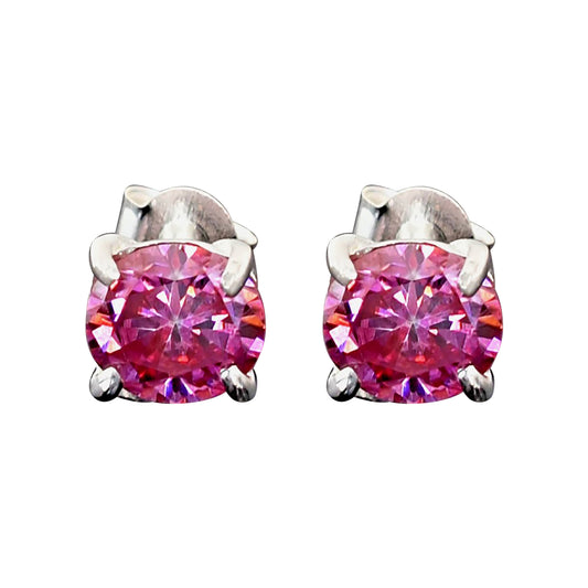 3 ct DEW Certified Pink Moissanite Solitaire Studs In Gold Vermeil For Wife