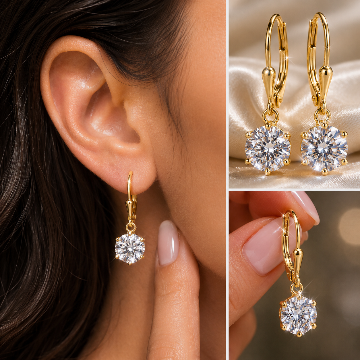 4.00 ct DEW Moissanite Solitaire Dangler Earrings Yellow Finish In Gold Vermeil