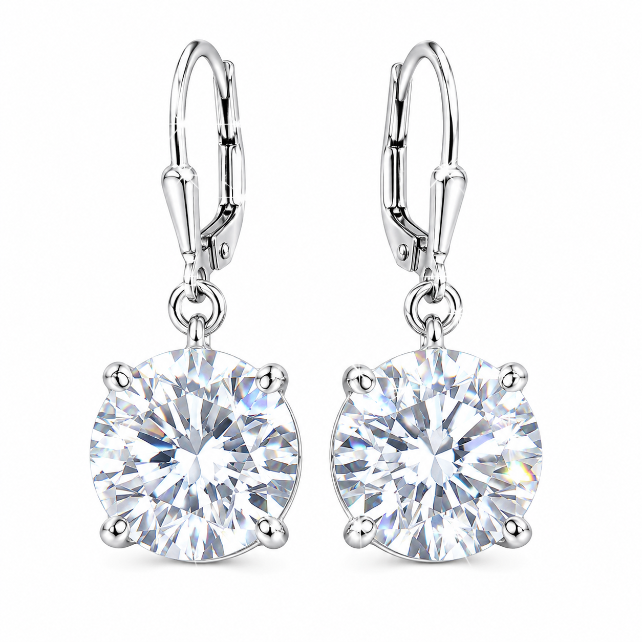 7.3 ct DEW White Moissanite Solitaire Dangler Earrings In Gold Vermeil