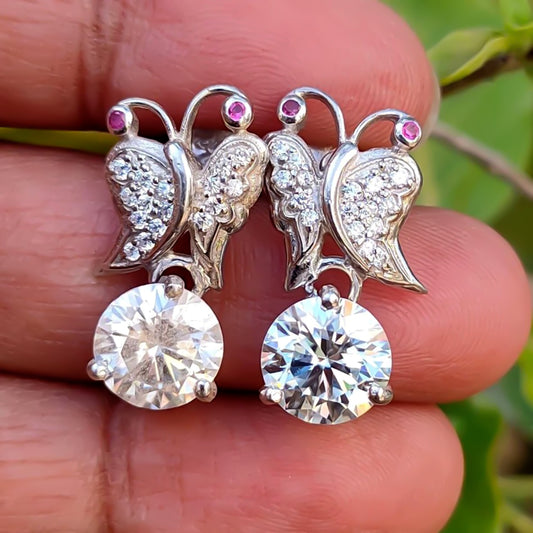 Certified 5.00 Ct Moissanite Solitaire Butterfly Studs earrings Gold Vermeil