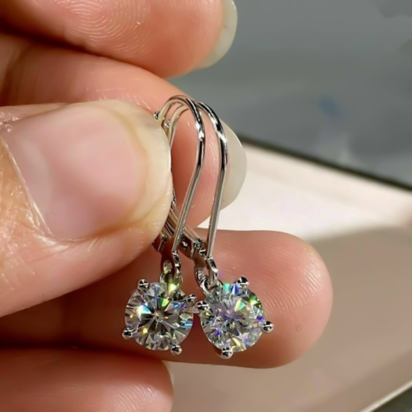 4 Ct Certified White Moissanite Gold Vermeil Dangler Earrings In Gold Vermeil