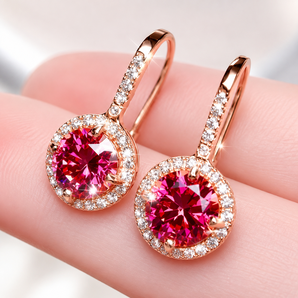 4.00 ct DEW Certified Pink Moissanite Solitaire Earrings In Gold Vermeil