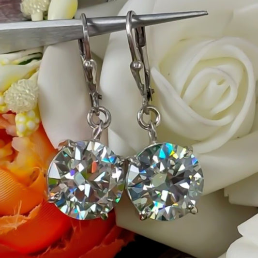 Certified 7.3 Ct White Moissanite Solitaire Dangler Earrings In Gold Vermeil