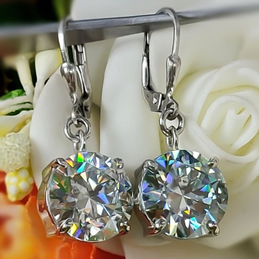 Certified 7.3 Ct White Moissanite Solitaire Dangler Earrings In Gold Vermeil