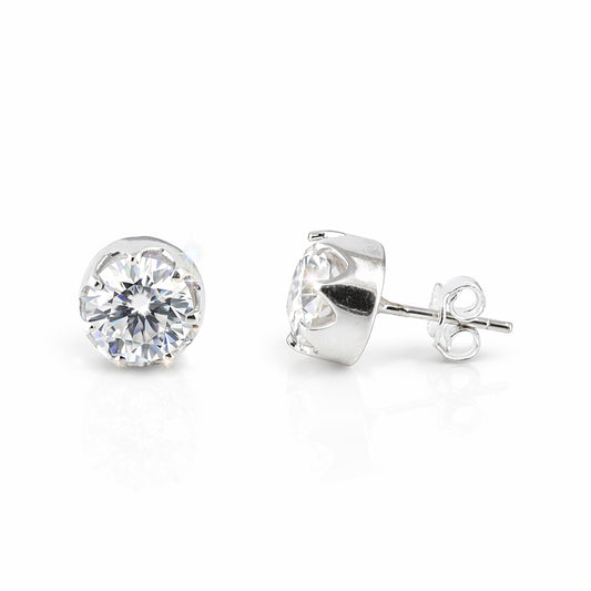 6 Ct Certified Round Cut White Moissanite Solitaire Studs In Gold Vermeil