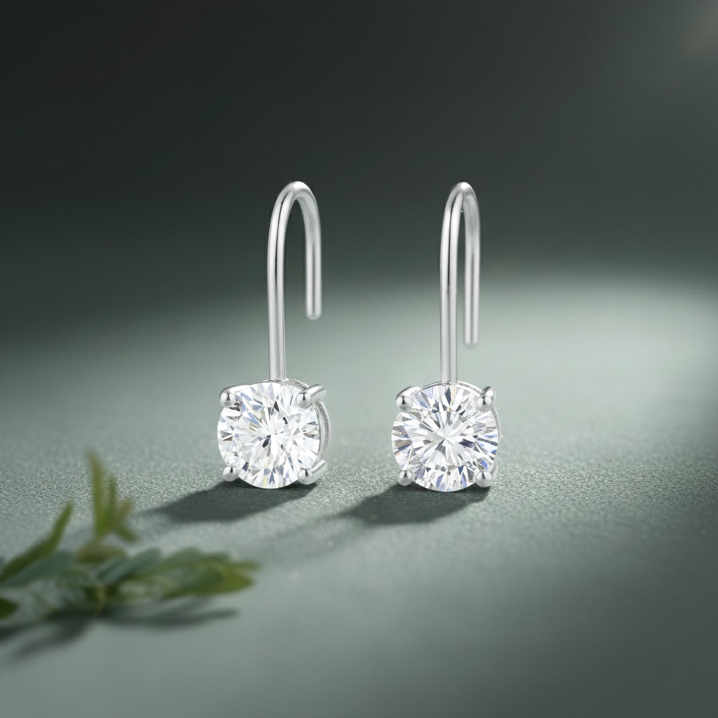 10 ct DEW White Moissanite Dangler Earrings Gold Vermeil Certified Great Sparkle