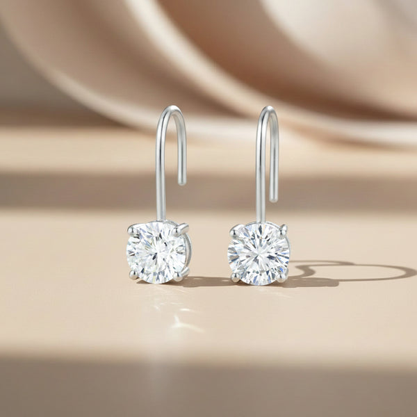 10 ct DEW White Moissanite Dangler Earrings Gold Vermeil Certified Great Sparkle