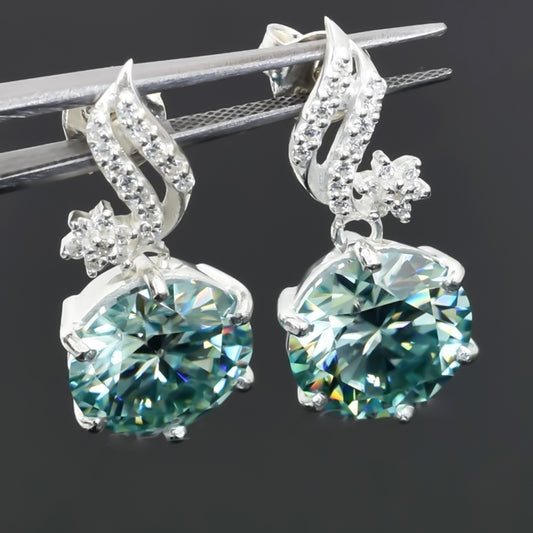 Certified 15 Ct Blue Moissanite Solitaire Dangler Earrings In Gold Vermeil