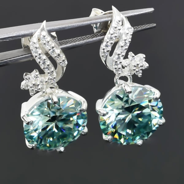 Certified 15 Ct Blue Moissanite Solitaire Dangler Earrings In Gold Vermeil