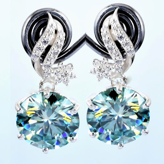 Certified 15 Ct Blue Moissanite Solitaire Dangler Earrings In Gold Vermeil