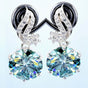 Certified 15 Ct Blue Moissanite Solitaire Dangler Earrings In Gold Vermeil