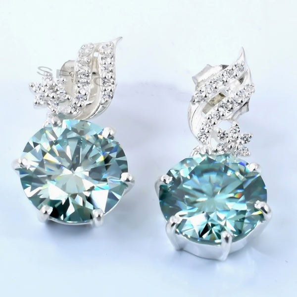 Certified 15 Ct Blue Moissanite Solitaire Dangler Earrings In Gold Vermeil