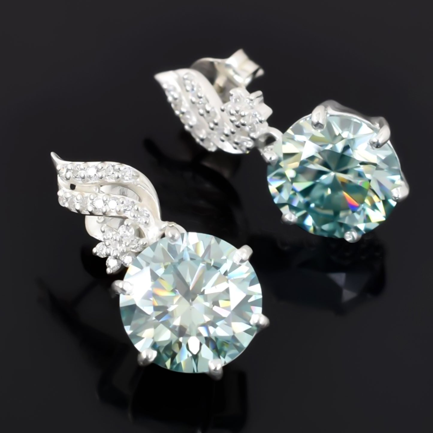 Certified 15 Ct Blue Moissanite Solitaire Dangler Earrings In Gold Vermeil