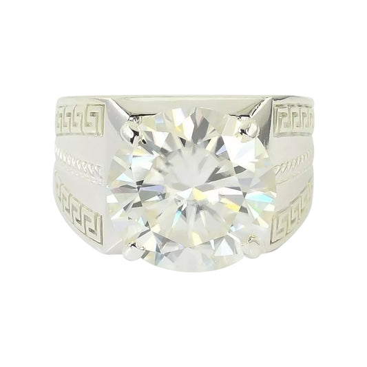 6.65 Ct Certified Round Cut White Solitaire Moissanite Ring In Gold Vermeil