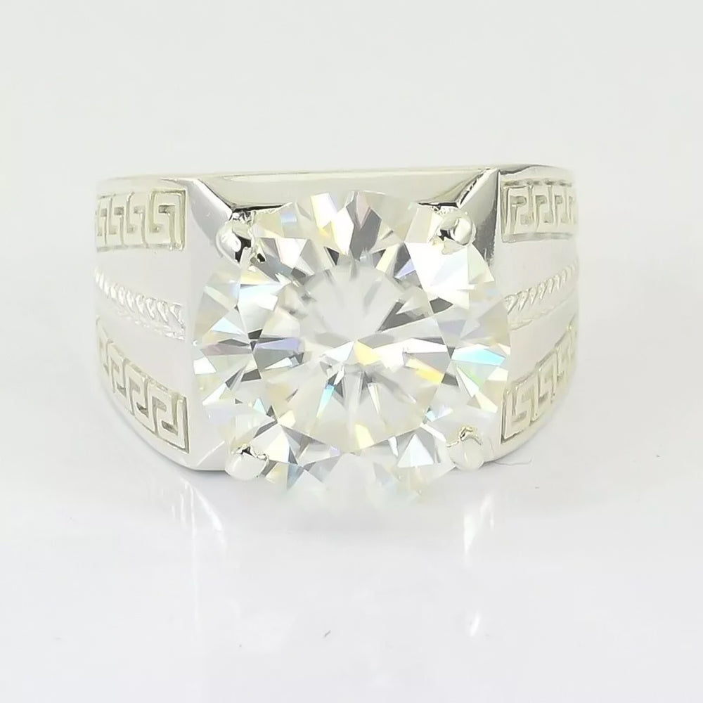 6.65 ct DEW Certified Round Cut White Solitaire Moissanite Ring In Gold Vermeil