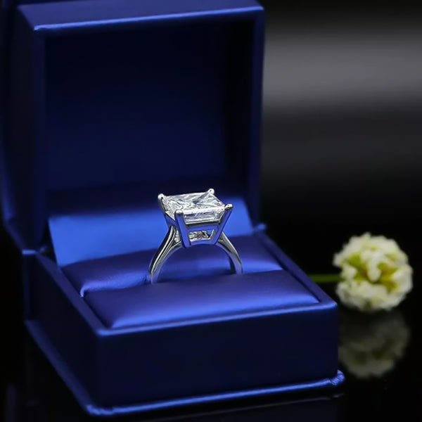 5.0 Ct White Moissanite Princess Solitaire Ring - 925 Sterling Silver Gold Vermeil